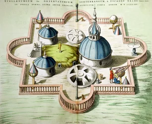 Vista general del Observatorio de Uraniborg, construido c.1584 por Tycho Brahe (1546-1601) en la isla de Hven, Dinamarca de 